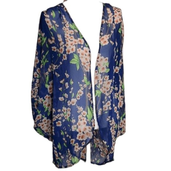 Olrain, Navy Cherry Blossom Sheer Kimono- Size Medium - Picture 2 of 7